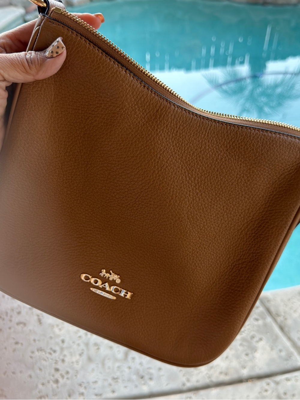 Coach Pebbled Leather Bag in Cognac Brown with Gold Hardware Crossbody